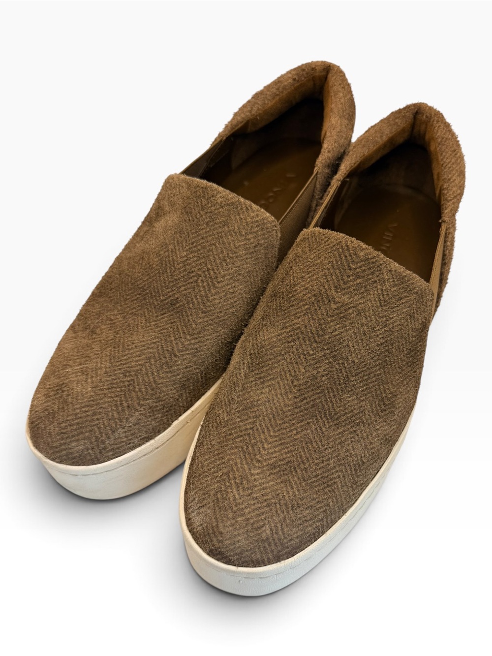 Vince “Warren” Neutral Herringbone Slip-On Platform Sneakers with White Sole - Picture 2 of 7